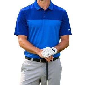 Nike Golf Polo Shirt Mens XXL Blue Dri-FIT Colorblock Short Sleeve‎